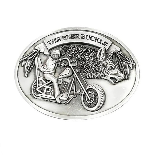 The beer buckle biker engraving detail