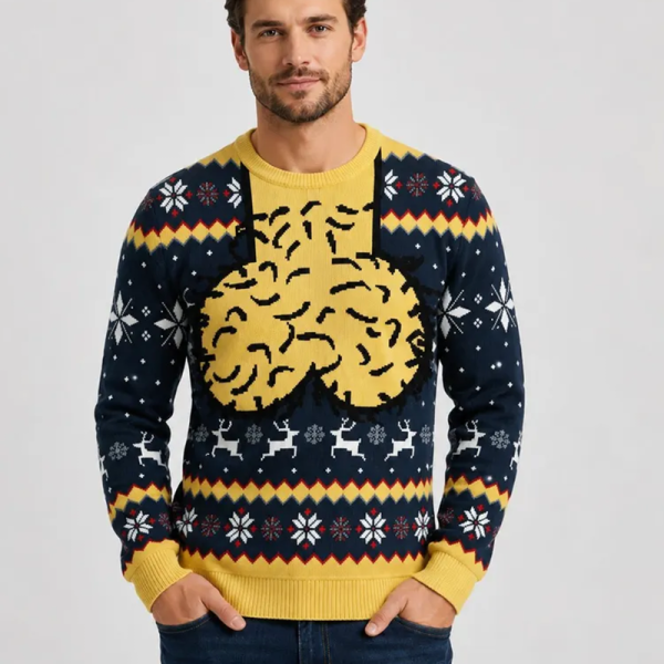 The knitted Christmas sweater with the bare chest motif
