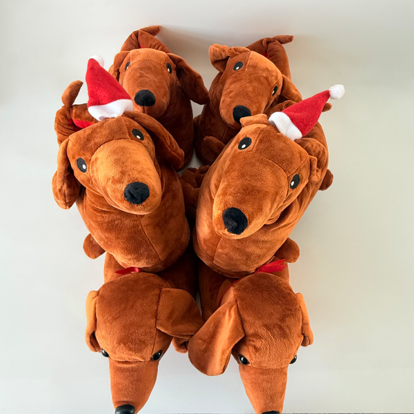 Plush dachshund slippers