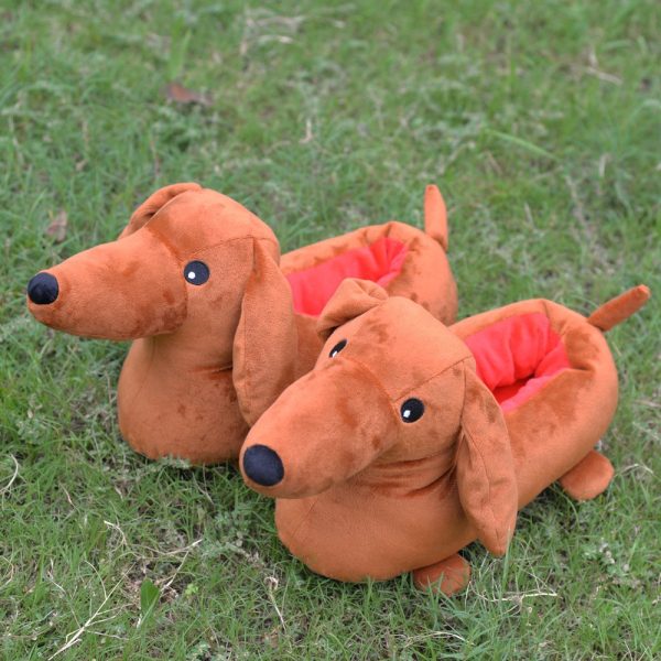 Plush dachshund slippers