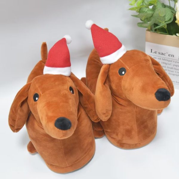 Plush dachshund slippers