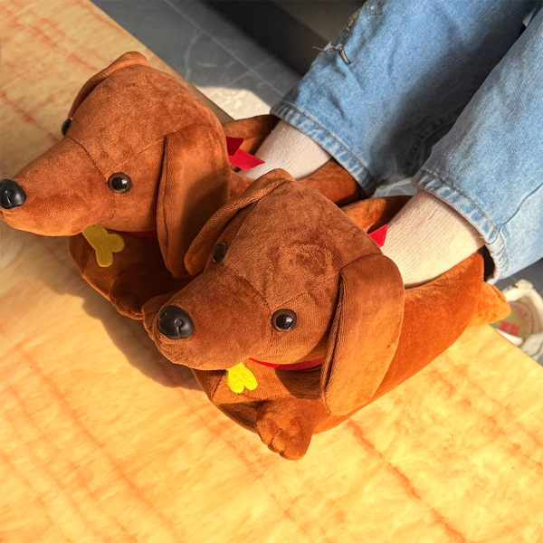 Plush dachshund slippers