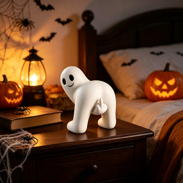 Ghost finger ornament on a bedside table
