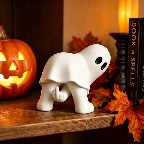 Ghost finger ornament on a shelf