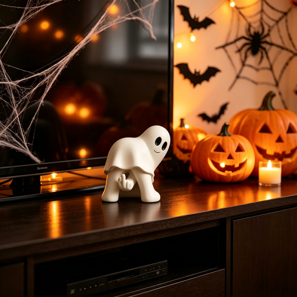 Ghost finger ornament by the tv