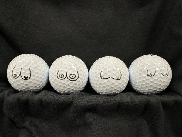 A row of the doodle golf balls