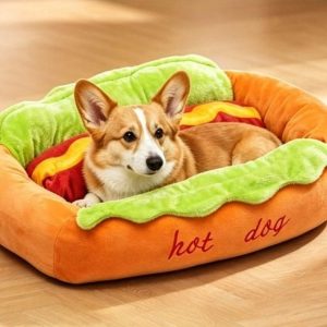 Hot dog shaped plush pet bed