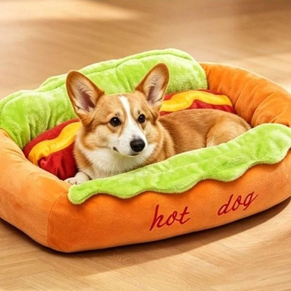 Hot dog shaped plush pet bed