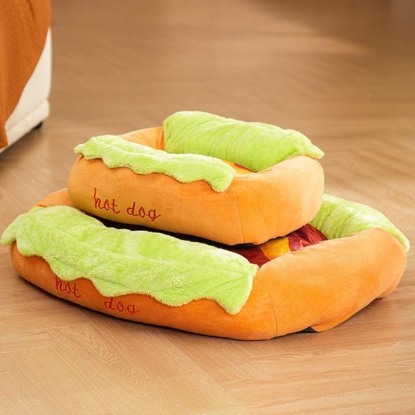 Hot dog shaped plush pet bed
