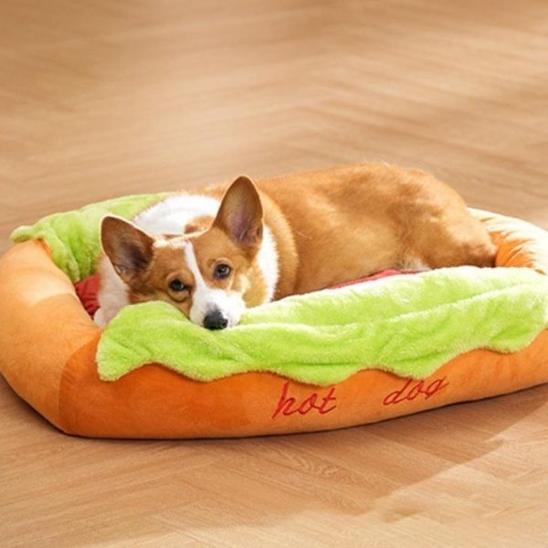 Hot dog shaped plush pet bed