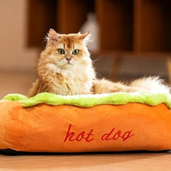 Hot dog shaped plush pet bed
