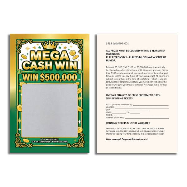 Front and back of the fake lottery ticket