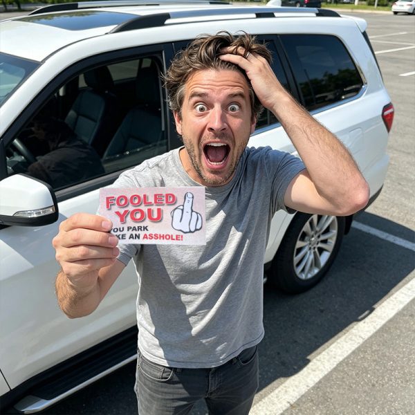 Reacting to the parking prank card