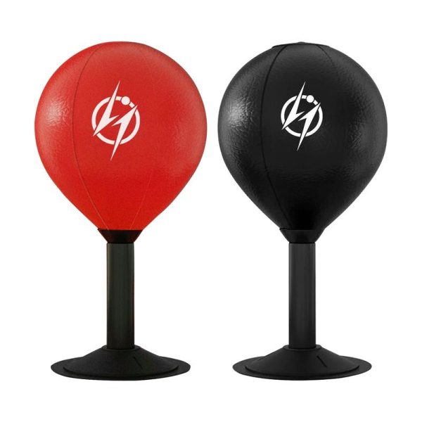 Desktop punching bag in red and black with suction cup base
