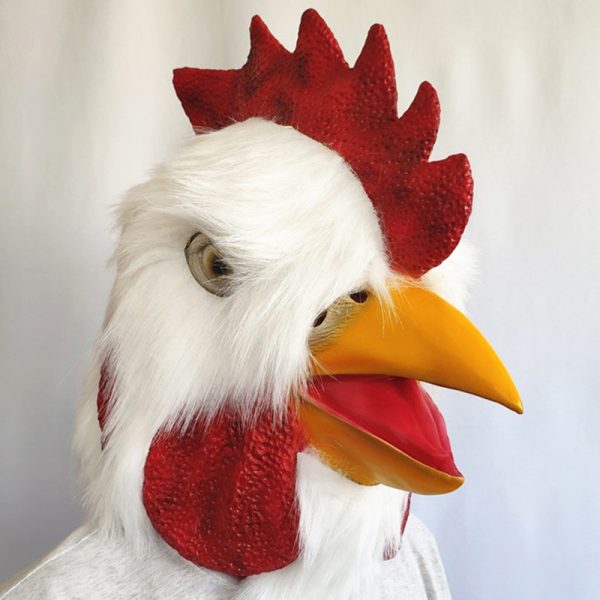 Latex rooster head mask with feathers