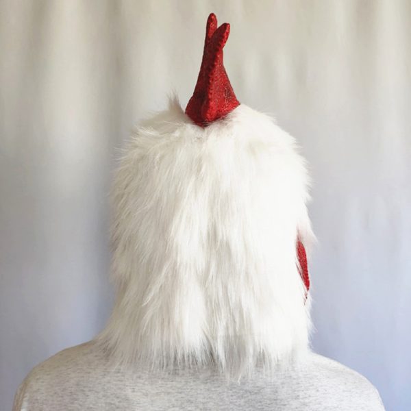 Latex rooster head mask with feathers