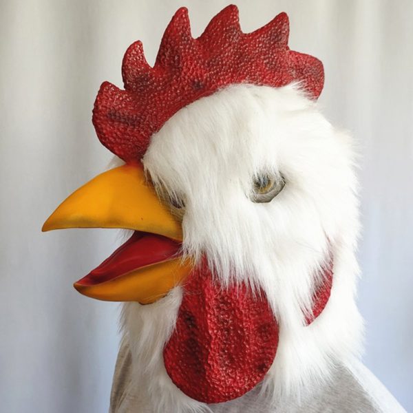 Latex rooster head mask with feathers