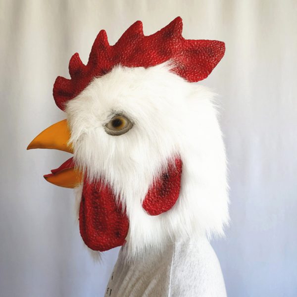 Latex rooster head mask with feathers