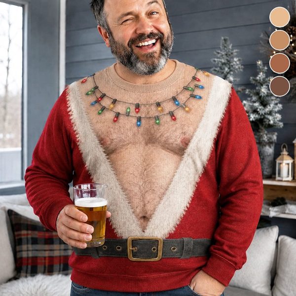 The Santa chest Christmas sweater with a beer