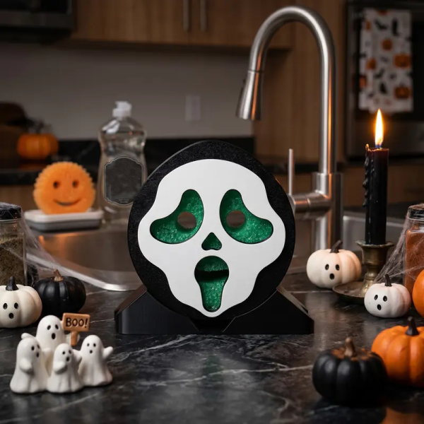 Green sponge in the screaming ghost holder