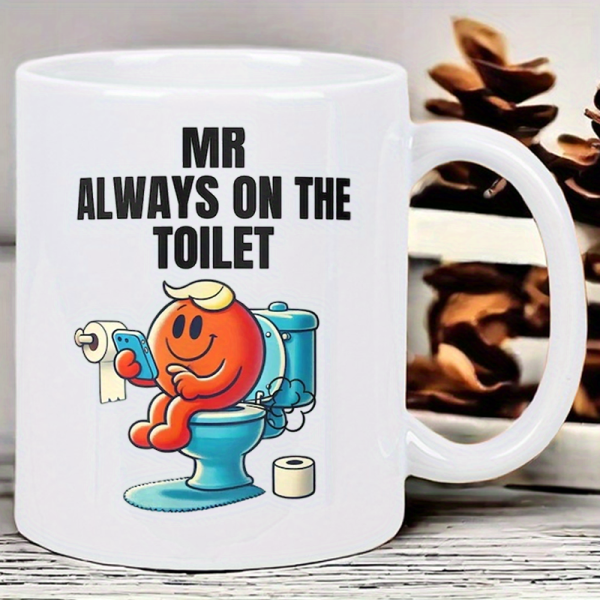 The toilet mug on a wooden table