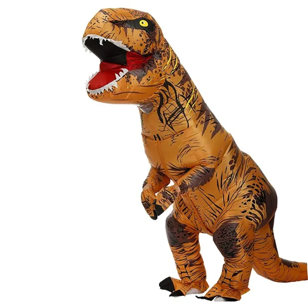 Inflatable T-Rex costume posing
