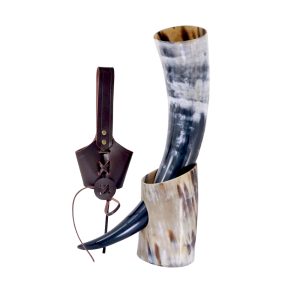 Viking drinking horn with leather holster