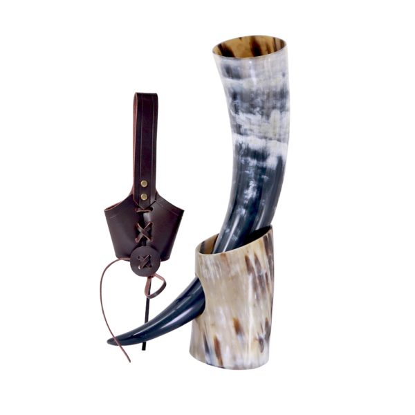 Viking drinking horn with leather holster