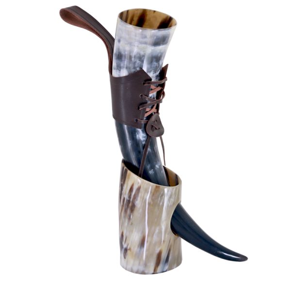 Viking drinking horn with leather holster