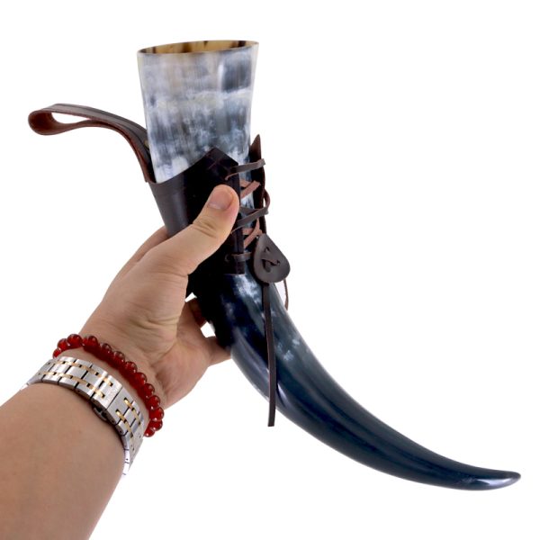 Viking drinking horn with leather holster