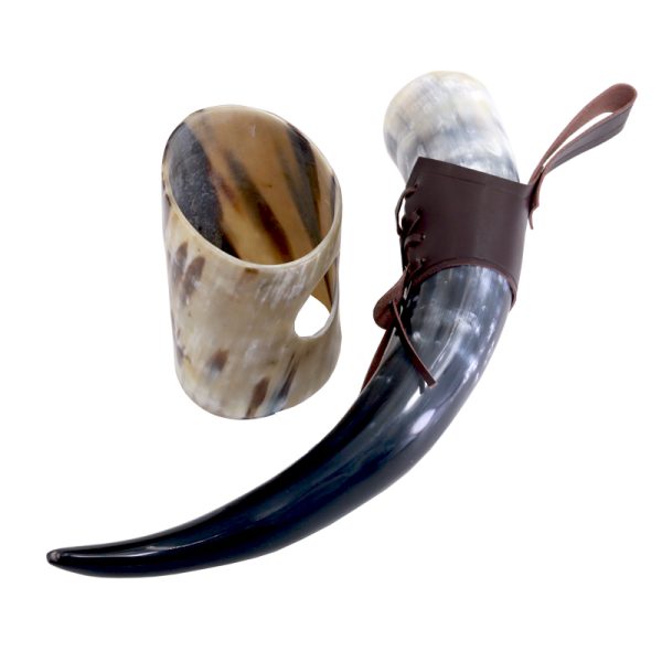 Viking drinking horn with leather holster