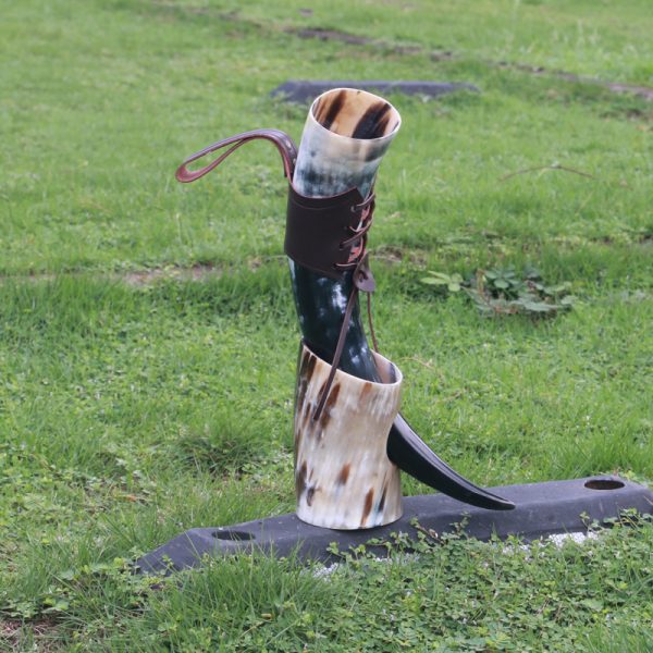 Viking drinking horn with leather holster