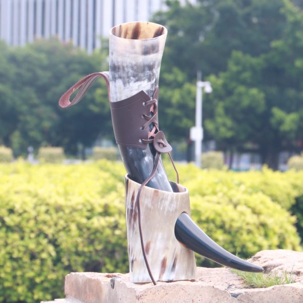 Viking drinking horn with leather holster