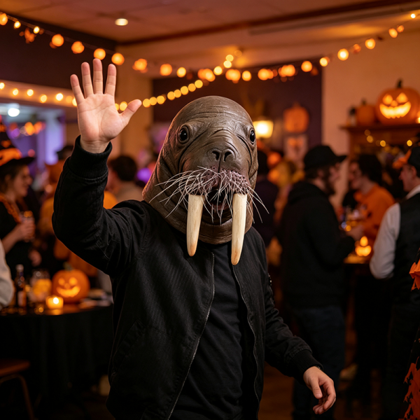 Waving in the walrus mask