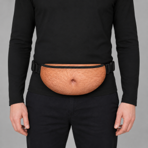The belly bag worn on the front, looks like a bare stomach