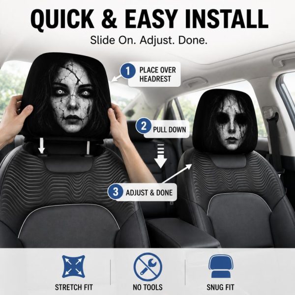 Slide the cover over the headrest and pull down – no tools needed