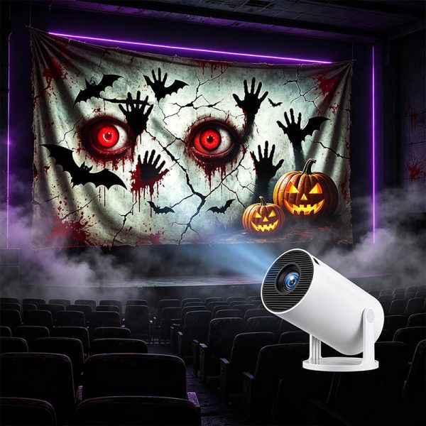Halloween projector throwing ghosts onto a window
