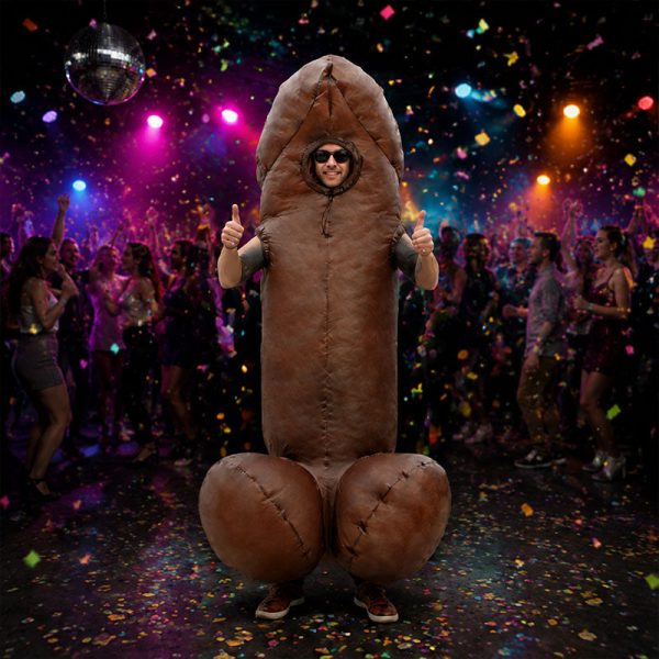 Inflatable adult joke costume at a party