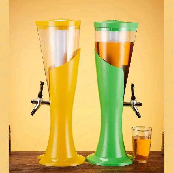 Beer cannon towers in yellow and green
