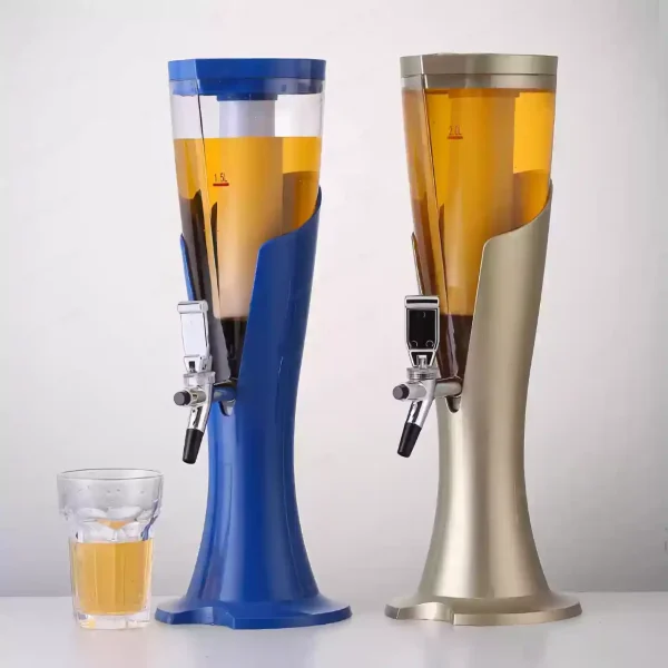 Beer cannon towers in blue and silver