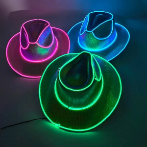 Cowboy hat with glowing fibre optic edge lighting