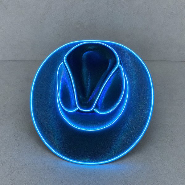 Cowboy hat with glowing fibre optic edge lighting