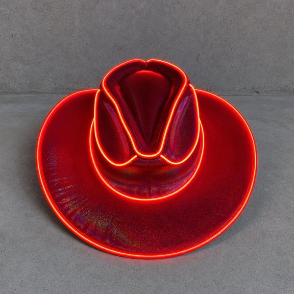 Cowboy hat with glowing fibre optic edge lighting