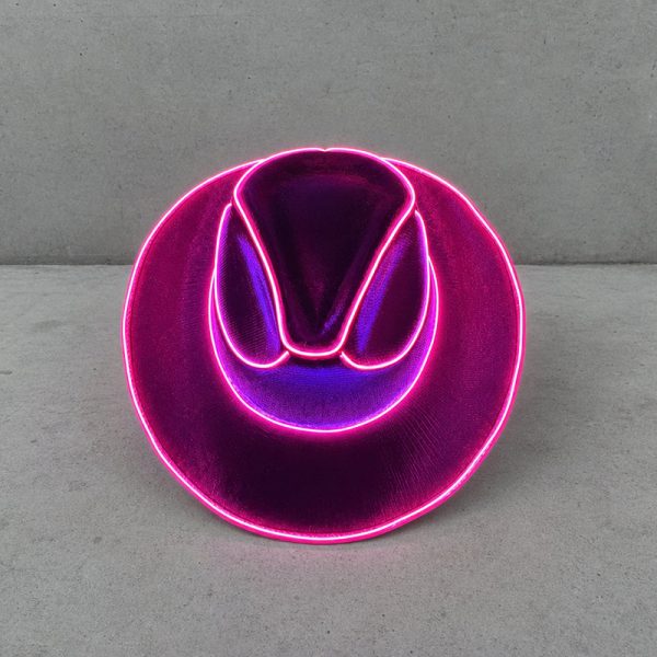 Cowboy hat with glowing fibre optic edge lighting