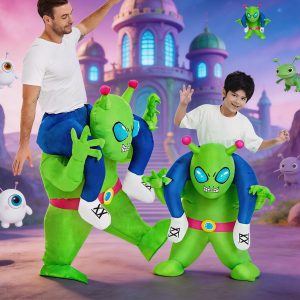 Ride-on alien costume worn by an adult and a child