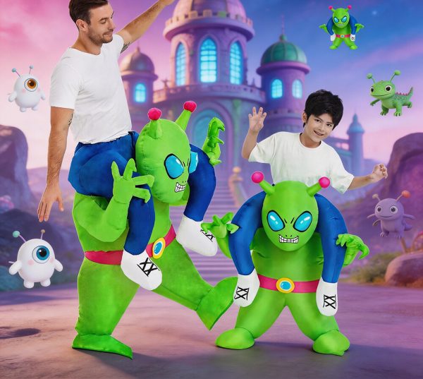 Ride-on alien costume worn by an adult and a child