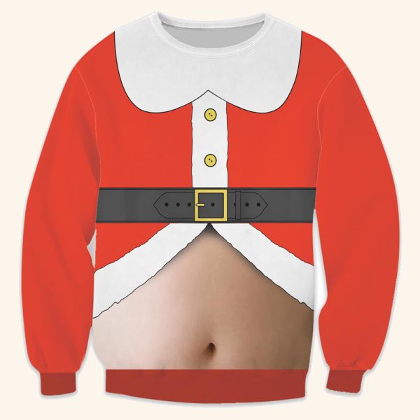 Santa suit sweater with a printed bare belly