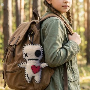 Handmade felt voodoo doll with button eyes