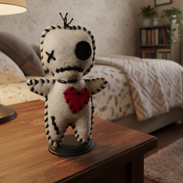 Handmade felt voodoo doll with button eyes